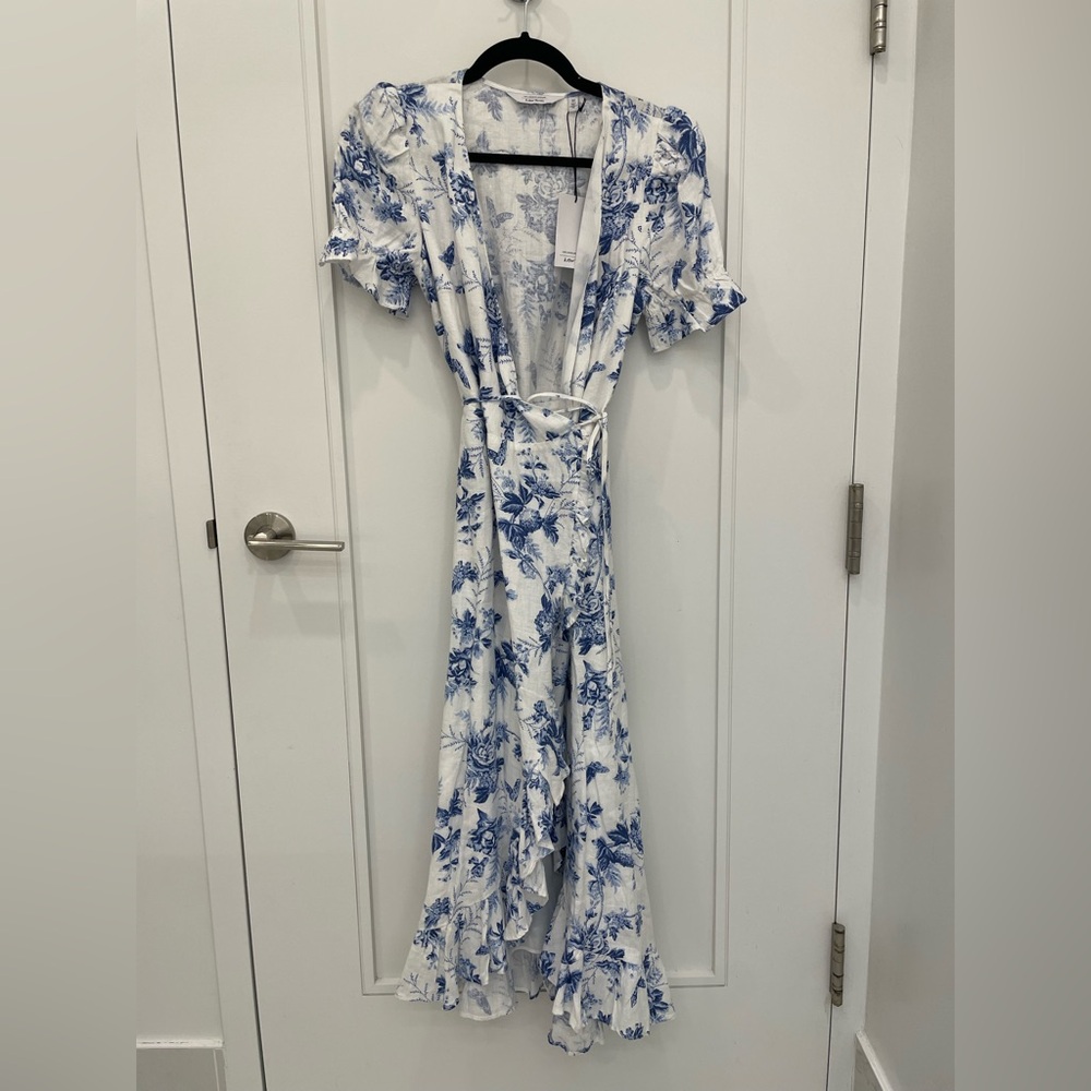 & Other Stories Floral Blue and White Midi Wrap Dress